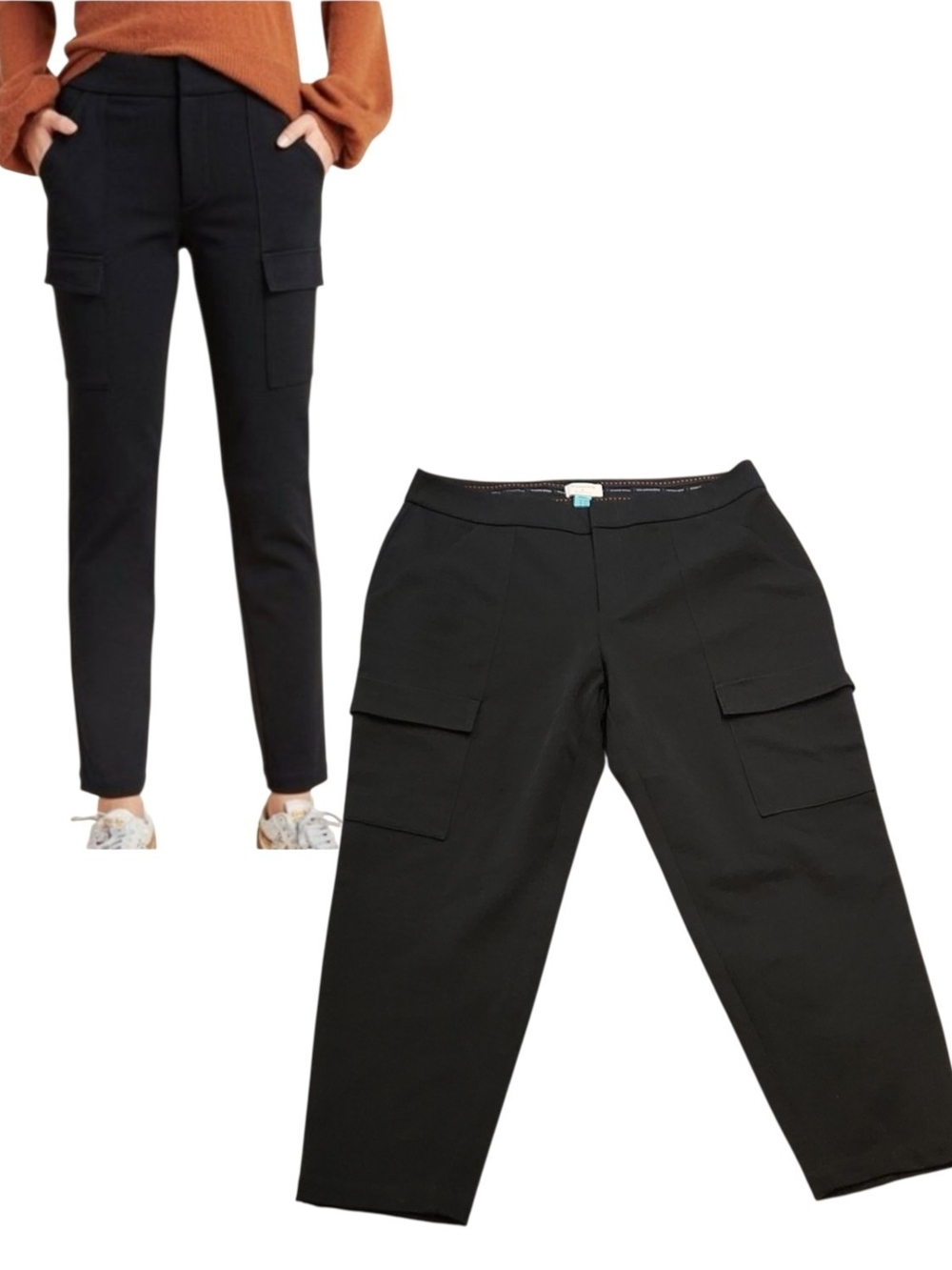 NWT Anthropologie The Essential Slim Leg Cargo Knit Pants Black Size 18W Work